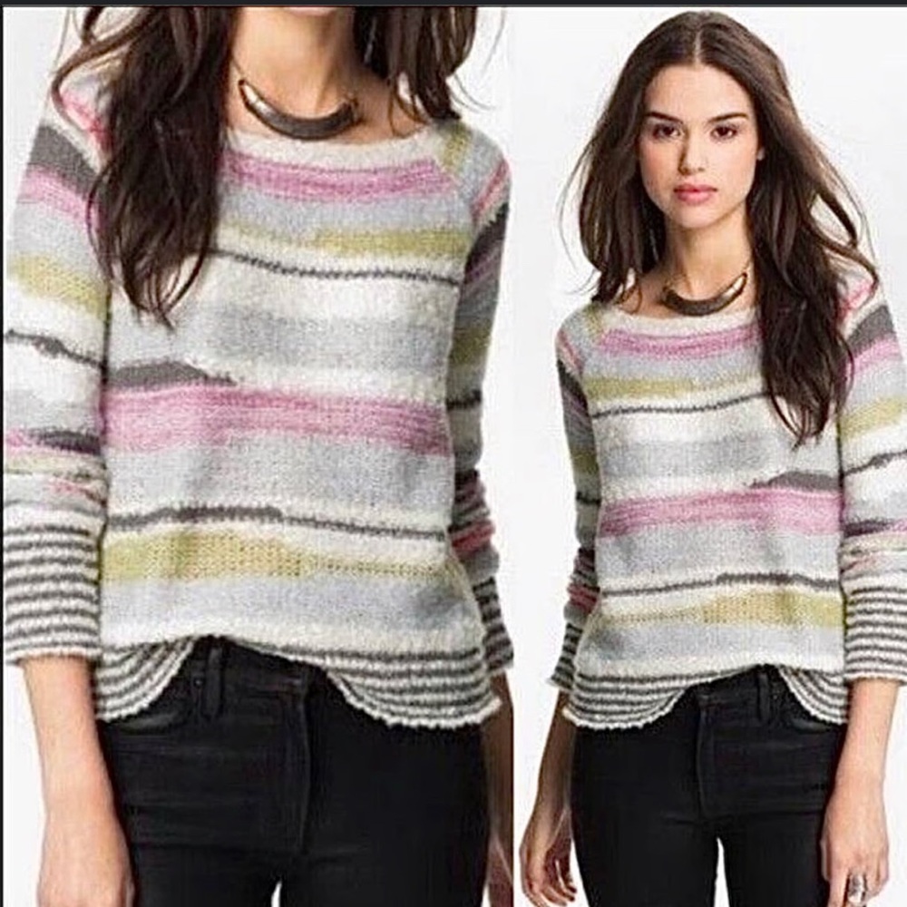 SOLD: Free People Womens Colorful Fitted Long Sleeve Wool Mix Sweater